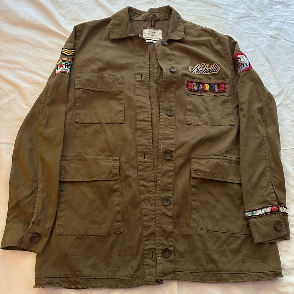 Bershka Brown Utility Jacket with Military Style Sz. L